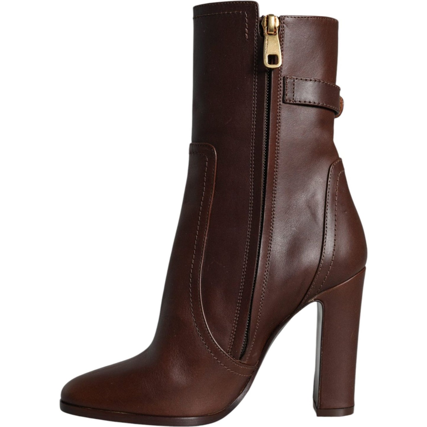 Dolce & Gabbana Brown Leather Heels Mid Calf Boots Shoes Dolce & Gabbana