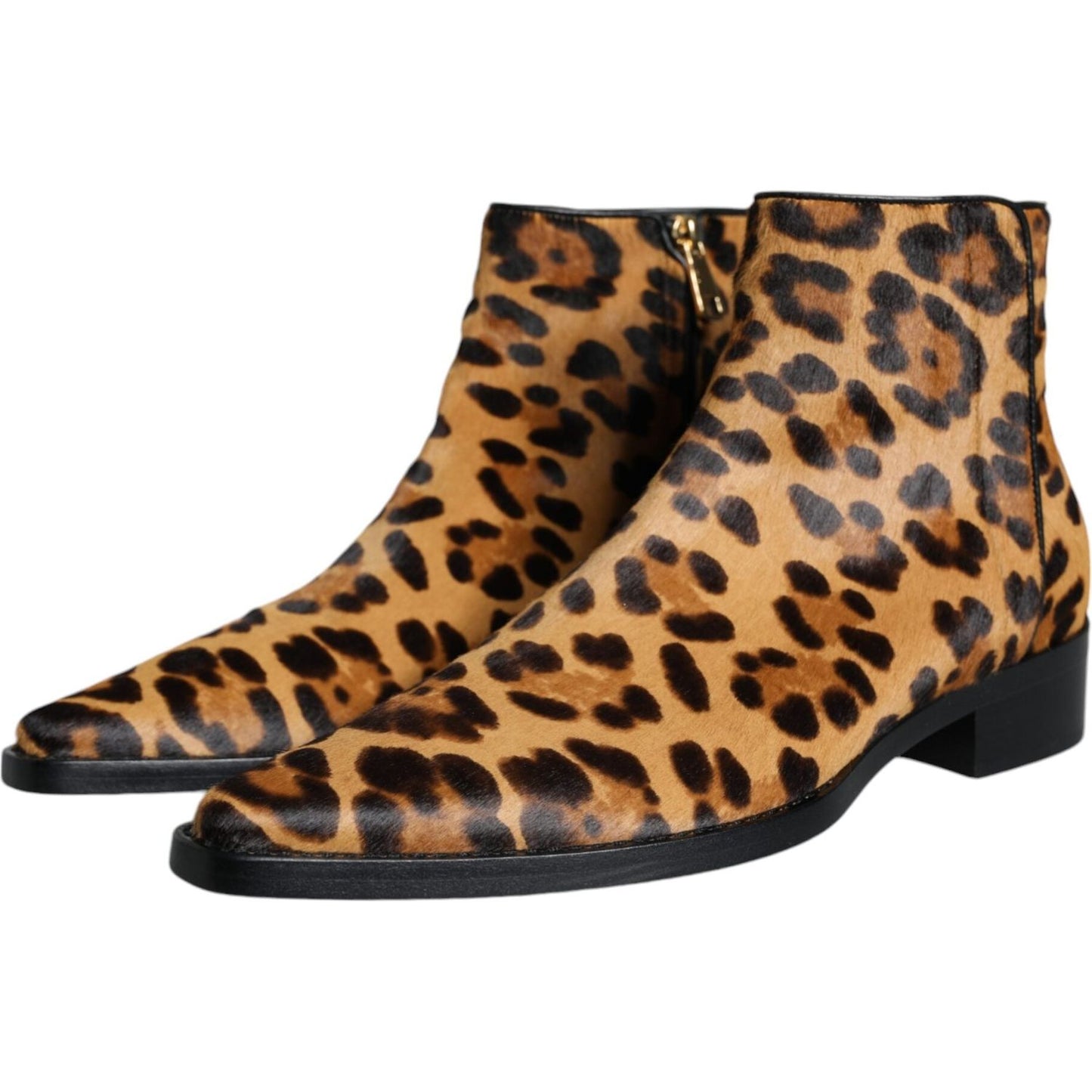 Dolce & Gabbana Brown Leopard Calf Fur Ankle Boots Shoes Dolce & Gabbana