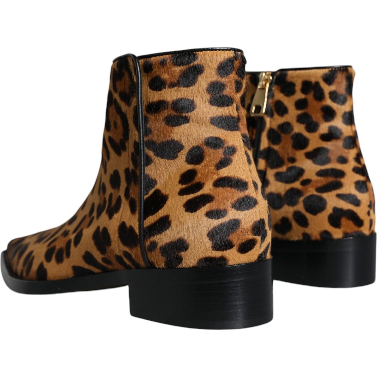 Dolce & Gabbana Brown Leopard Calf Fur Ankle Boots Shoes Dolce & Gabbana