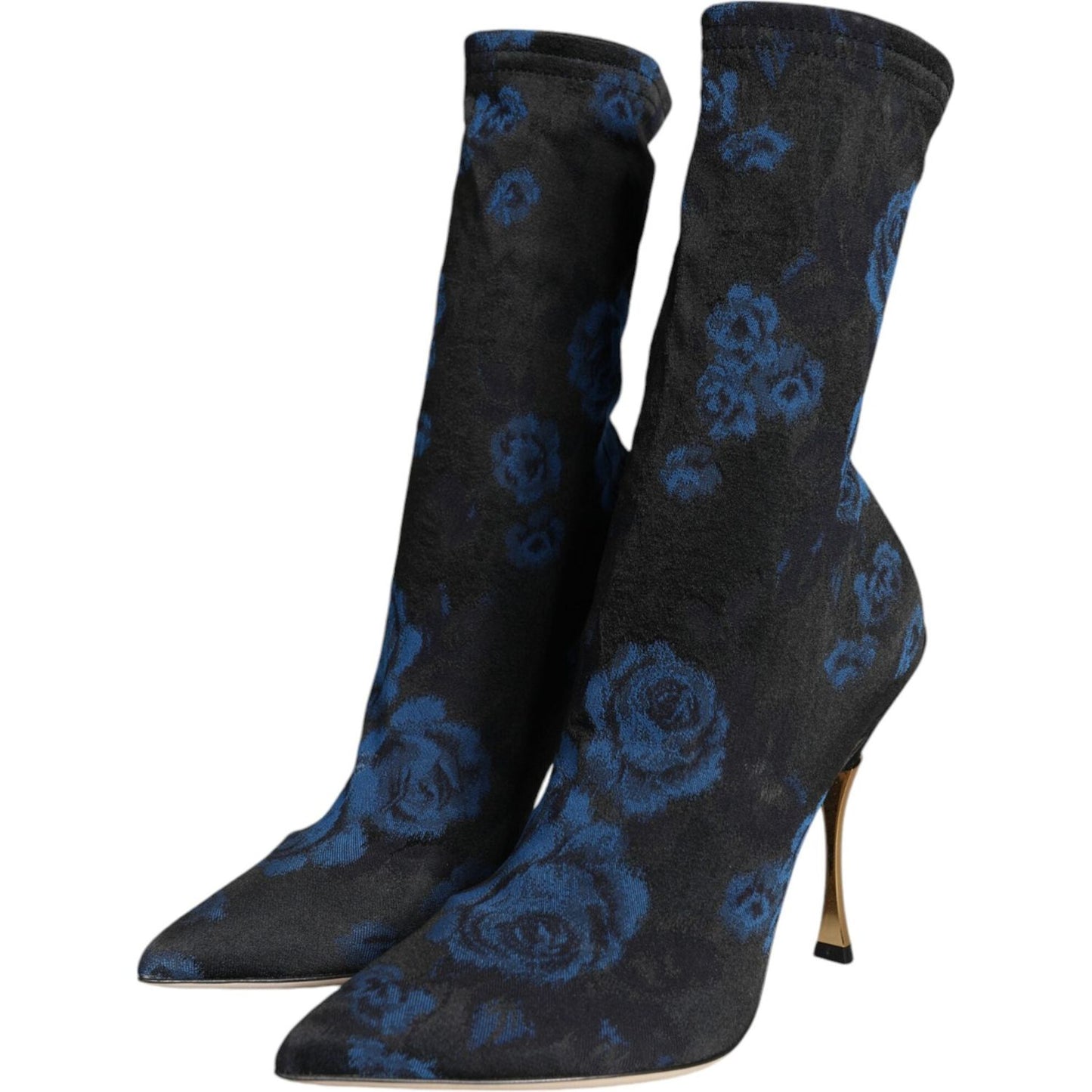 Dolce & Gabbana Black Floral Stretch Mid Calf Boots Shoes