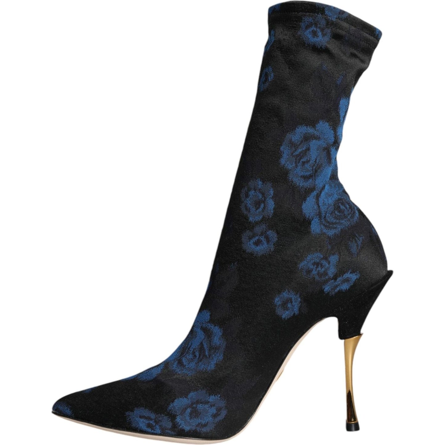 Dolce & Gabbana Black Floral Stretch Mid Calf Boots Shoes