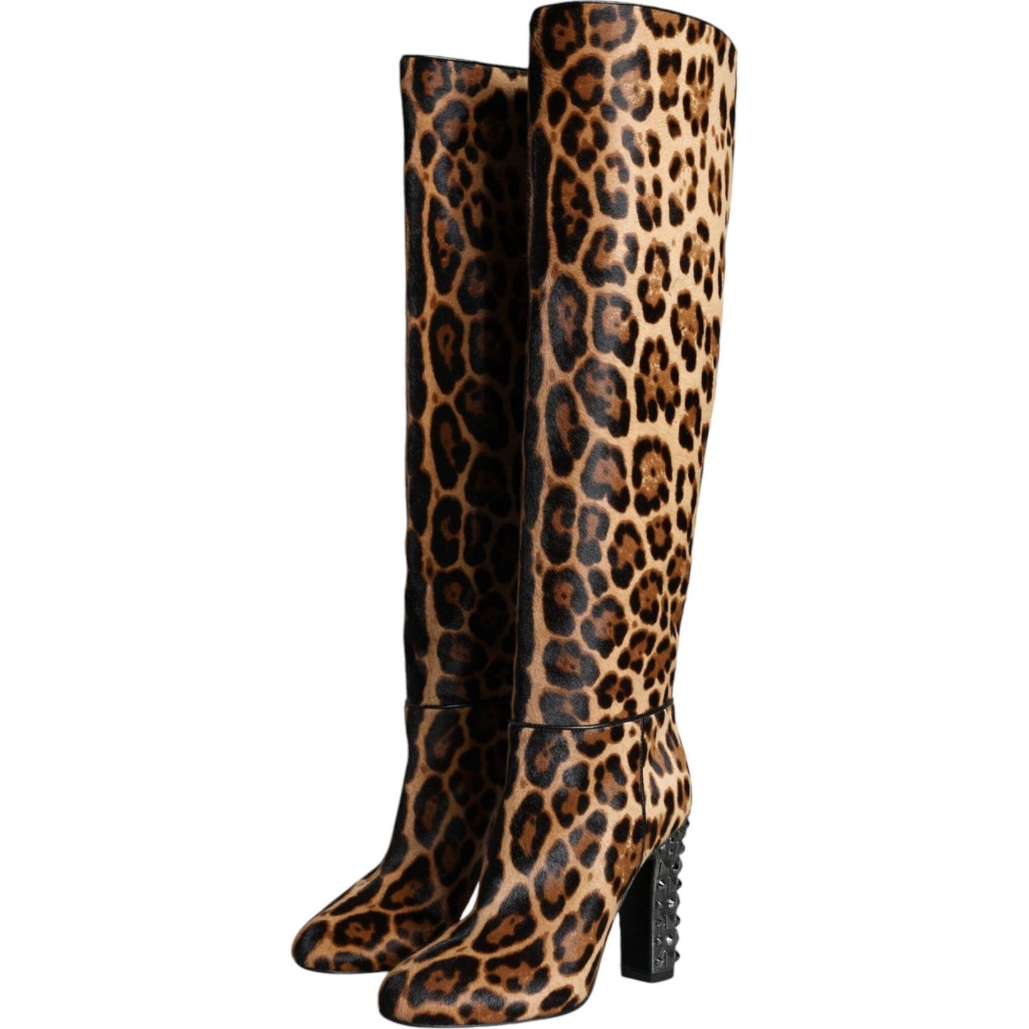 Dolce & Gabbana Beige Black Leopard Knee High Boots Shoes Dolce & Gabbana