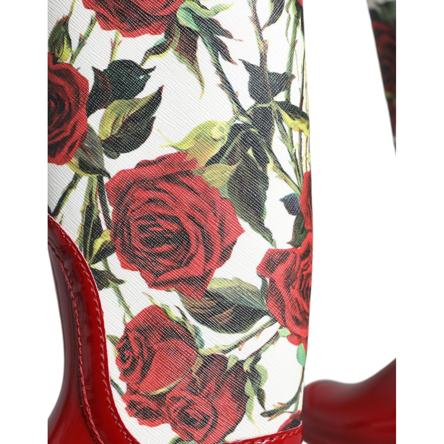 Dolce & Gabbana Red Floral Rubber Knee High Flat Boots Shoes Dolce & Gabbana