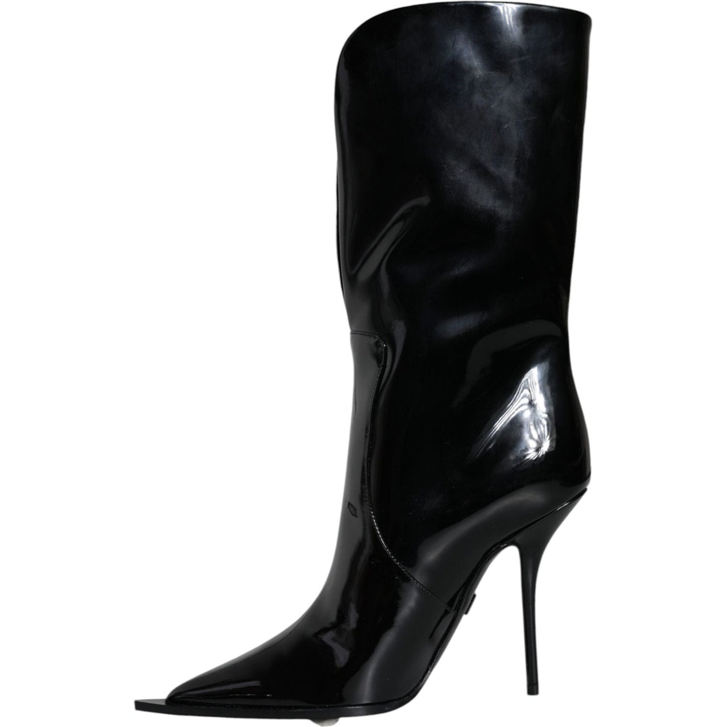 Dolce & Gabbana Black Patent Leather Mid Calf Boots Shoes Dolce & Gabbana