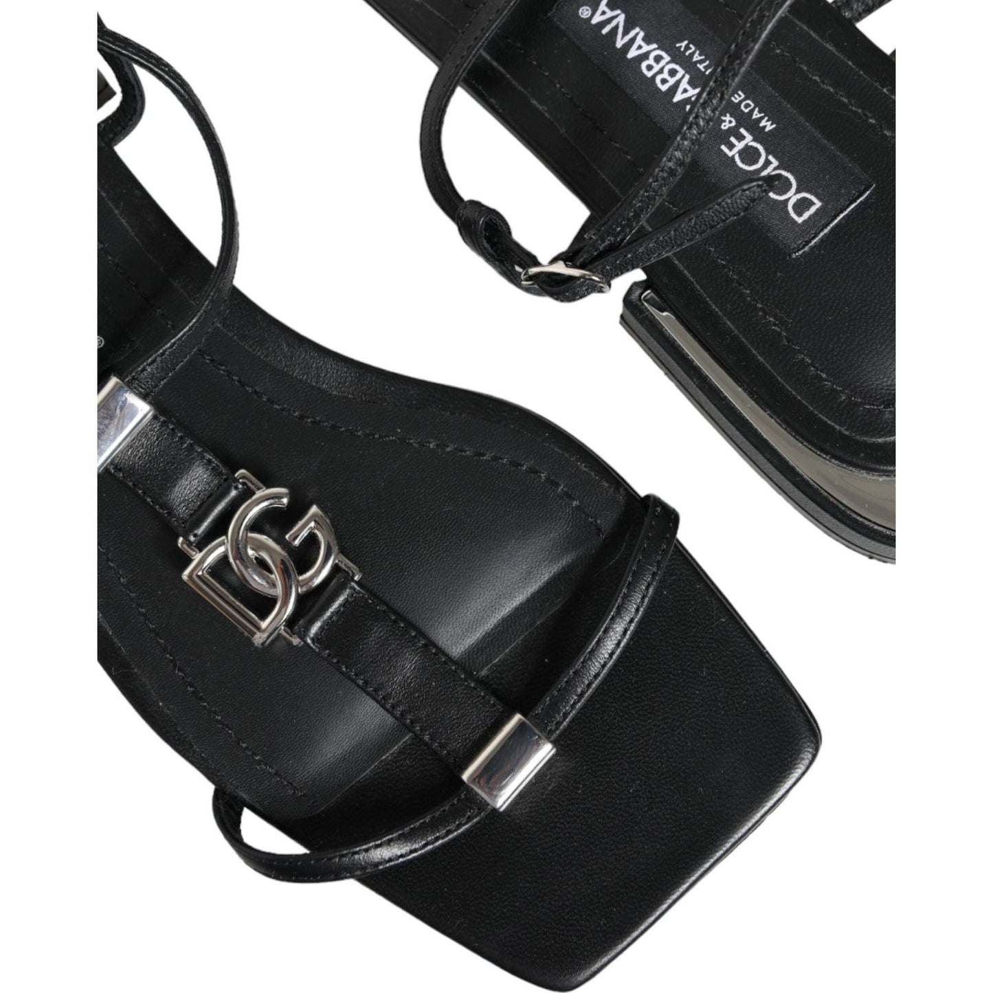 Dolce & Gabbana Black Leather Logo Ankle Strap Keira Sandals Shoes Dolce & Gabbana