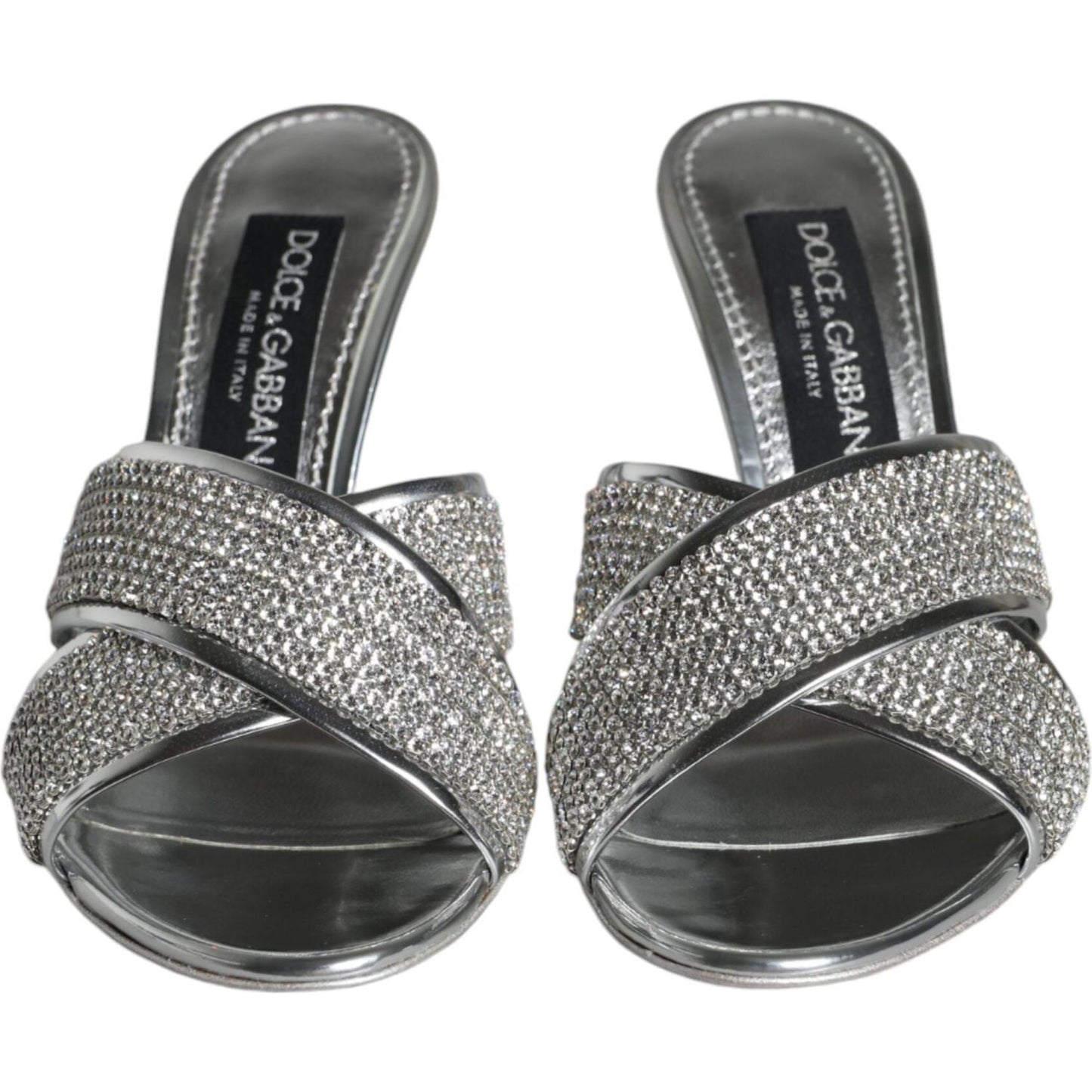 Dolce & Gabbana Silver Crystals Keira Heels Slides Shoes Dolce & Gabbana