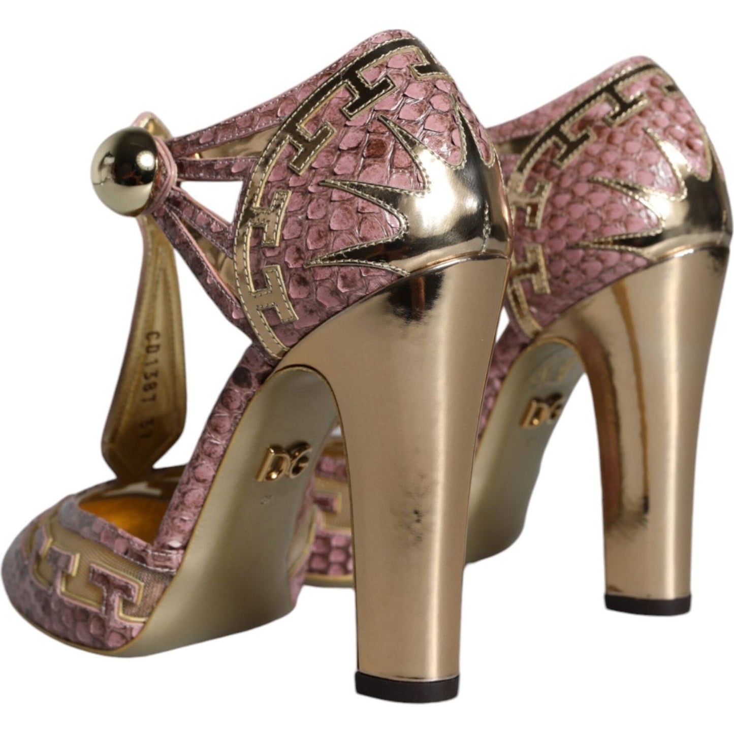 Dolce & Gabbana Pink Gold Leather Pumps T-strap Sandals Shoes Dolce & Gabbana