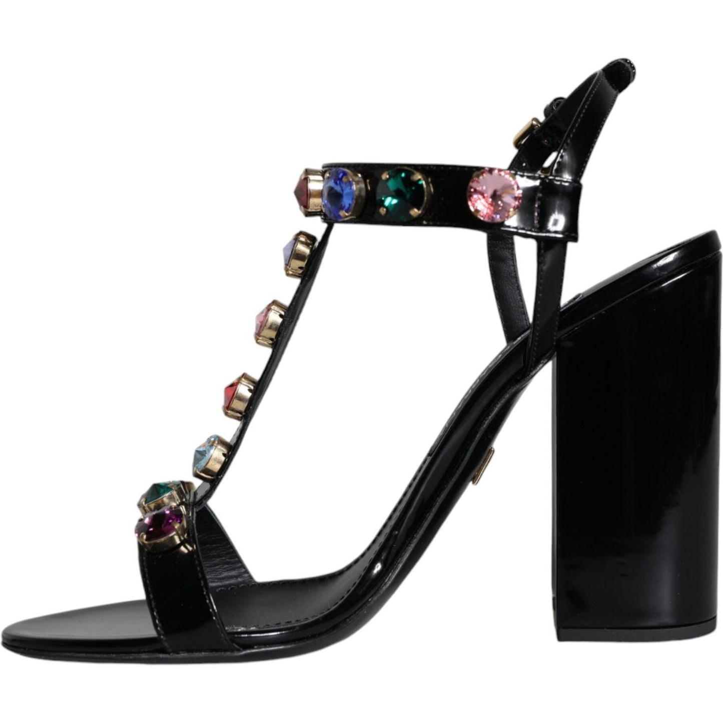 Dolce & Gabbana Black Crystal Leather T-strap Sandals Shoes Dolce & Gabbana