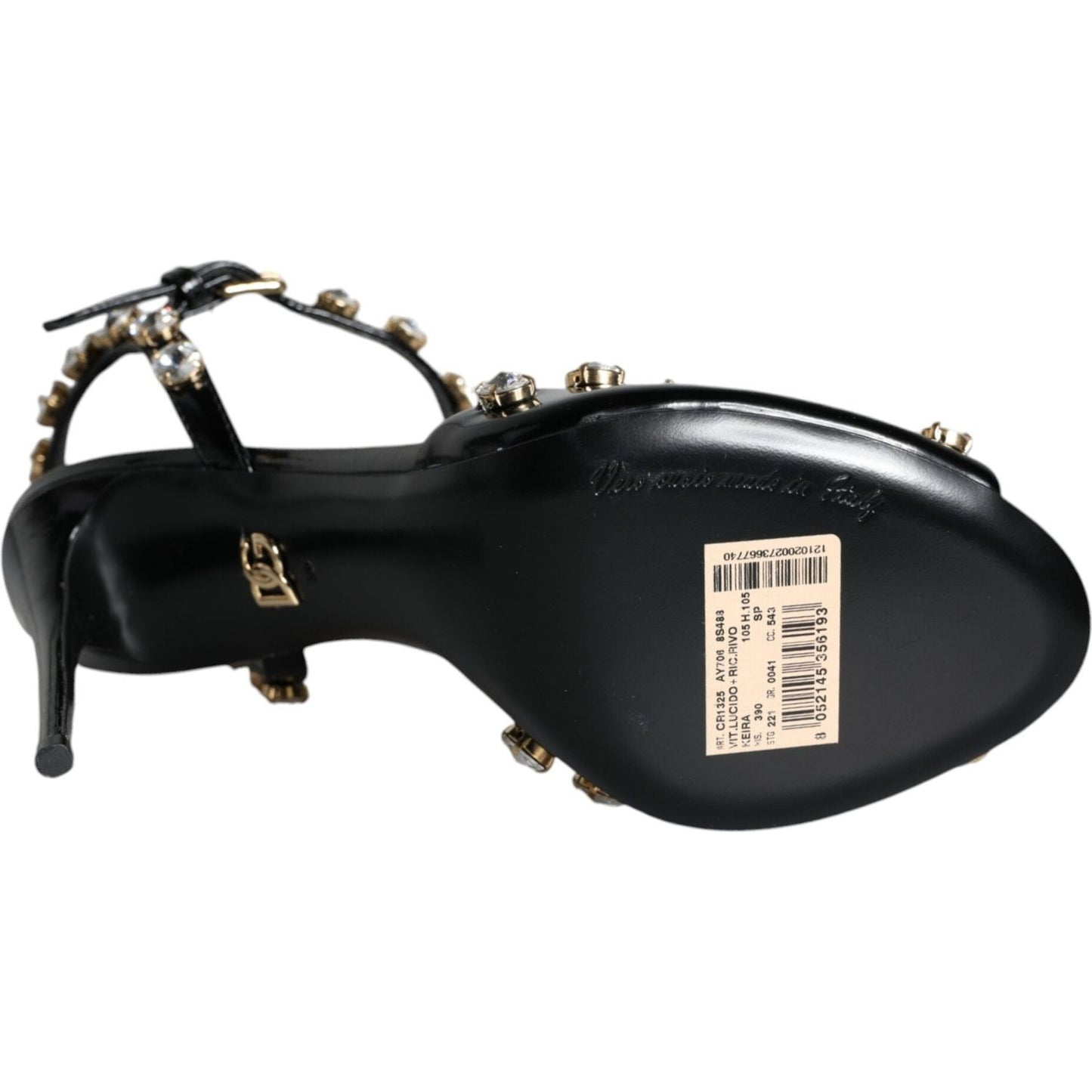 Dolce & Gabbana Black Leather Crystal Ankle Strap Sandals Shoes Dolce & Gabbana