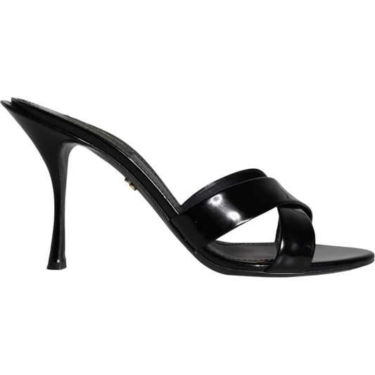 Dolce & Gabbana Black Leather Slides Keira Sandals Shoes Dolce & Gabbana