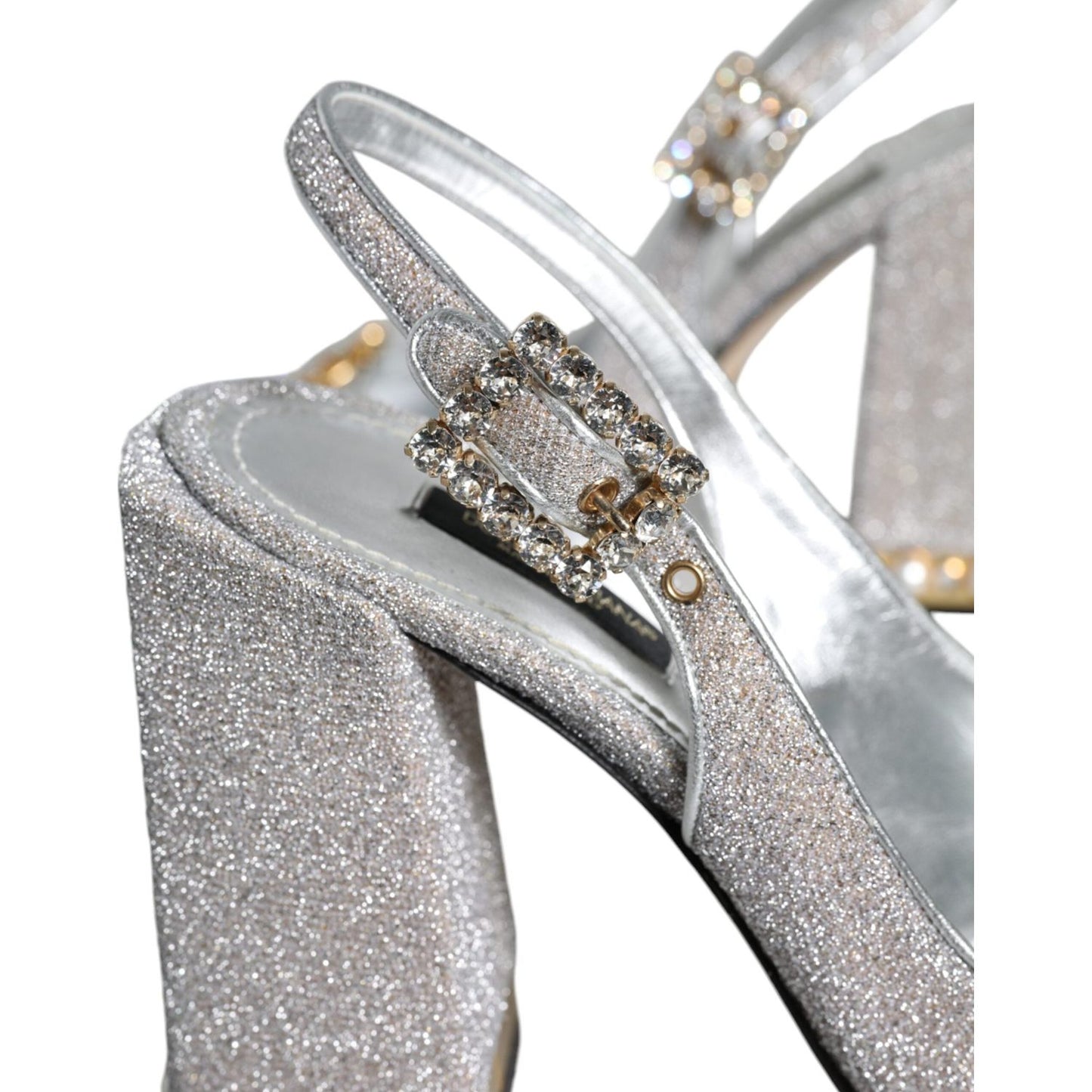 Dolce & Gabbana Silver Crystal Slingback Heels Sandals Shoes Dolce & Gabbana