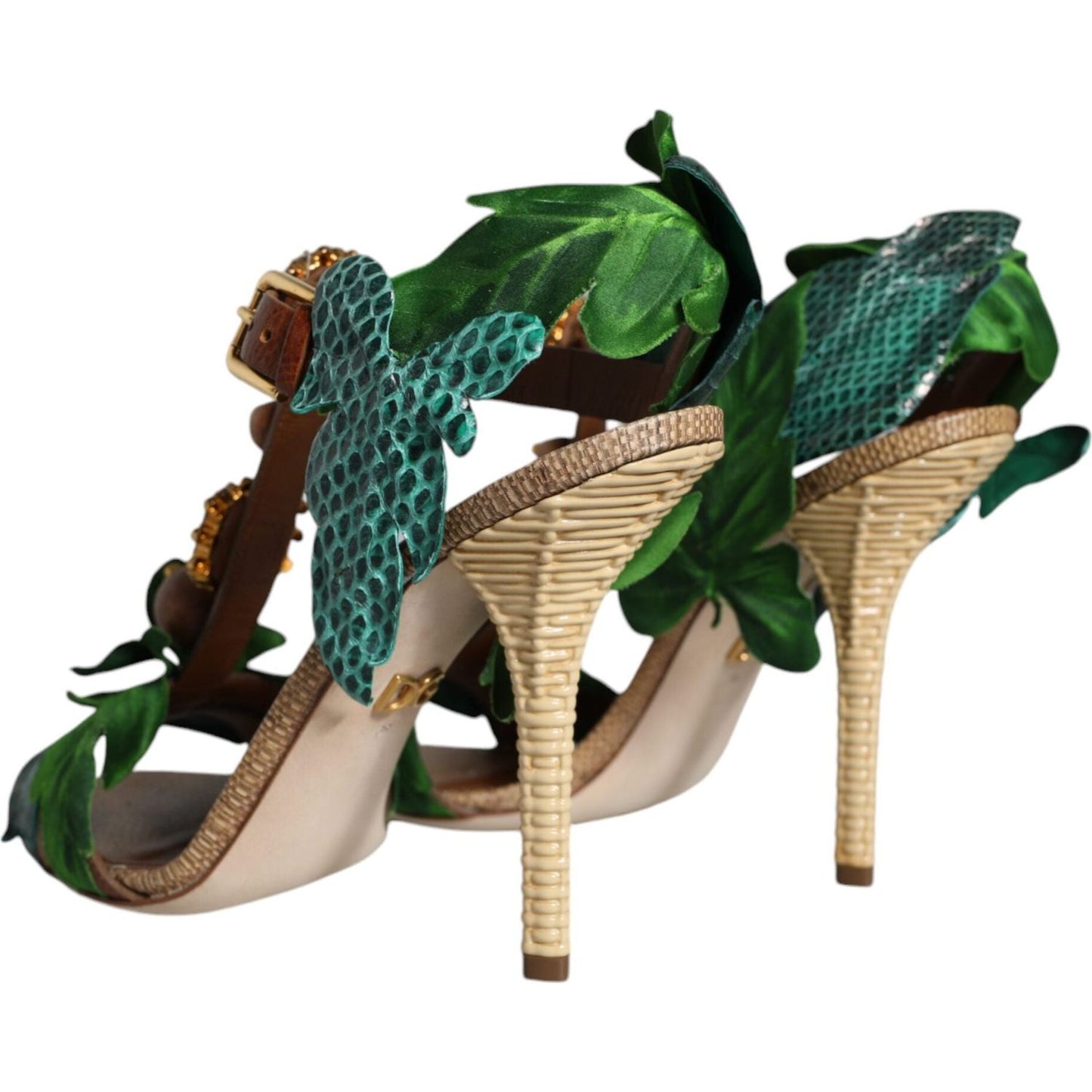 Dolce & Gabbana Emerald Embellished Leather Heels Sandals Shoes Dolce & Gabbana