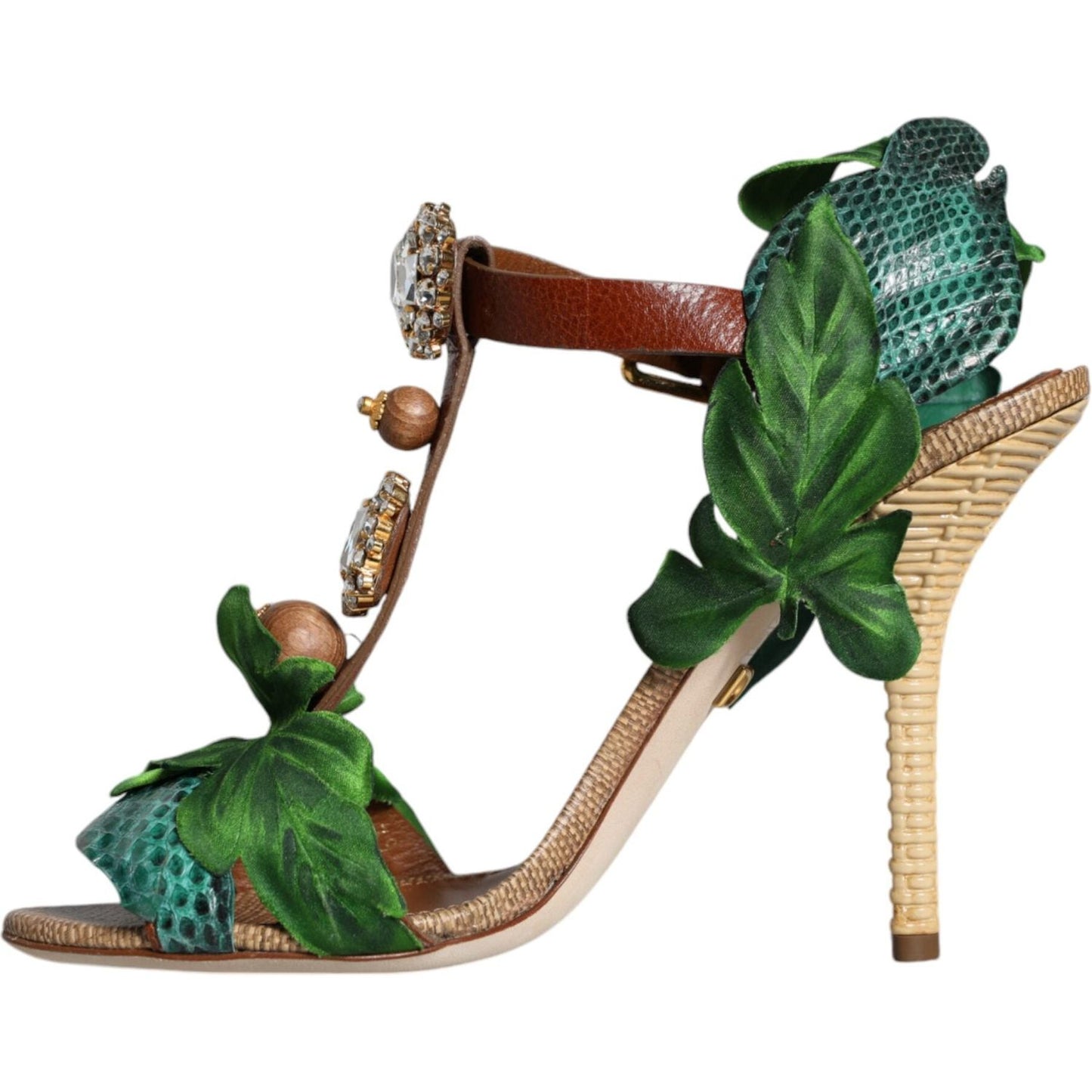 Dolce & Gabbana Emerald Embellished Leather Heels Sandals Shoes Dolce & Gabbana