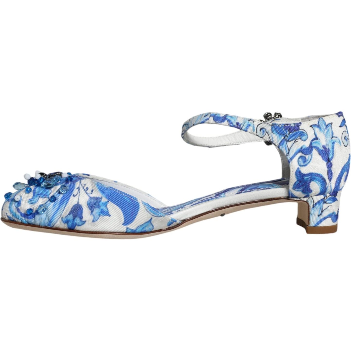 Dolce & Gabbana White Blue Majolica Print Ankle Strap Sandals Shoes Dolce & Gabbana