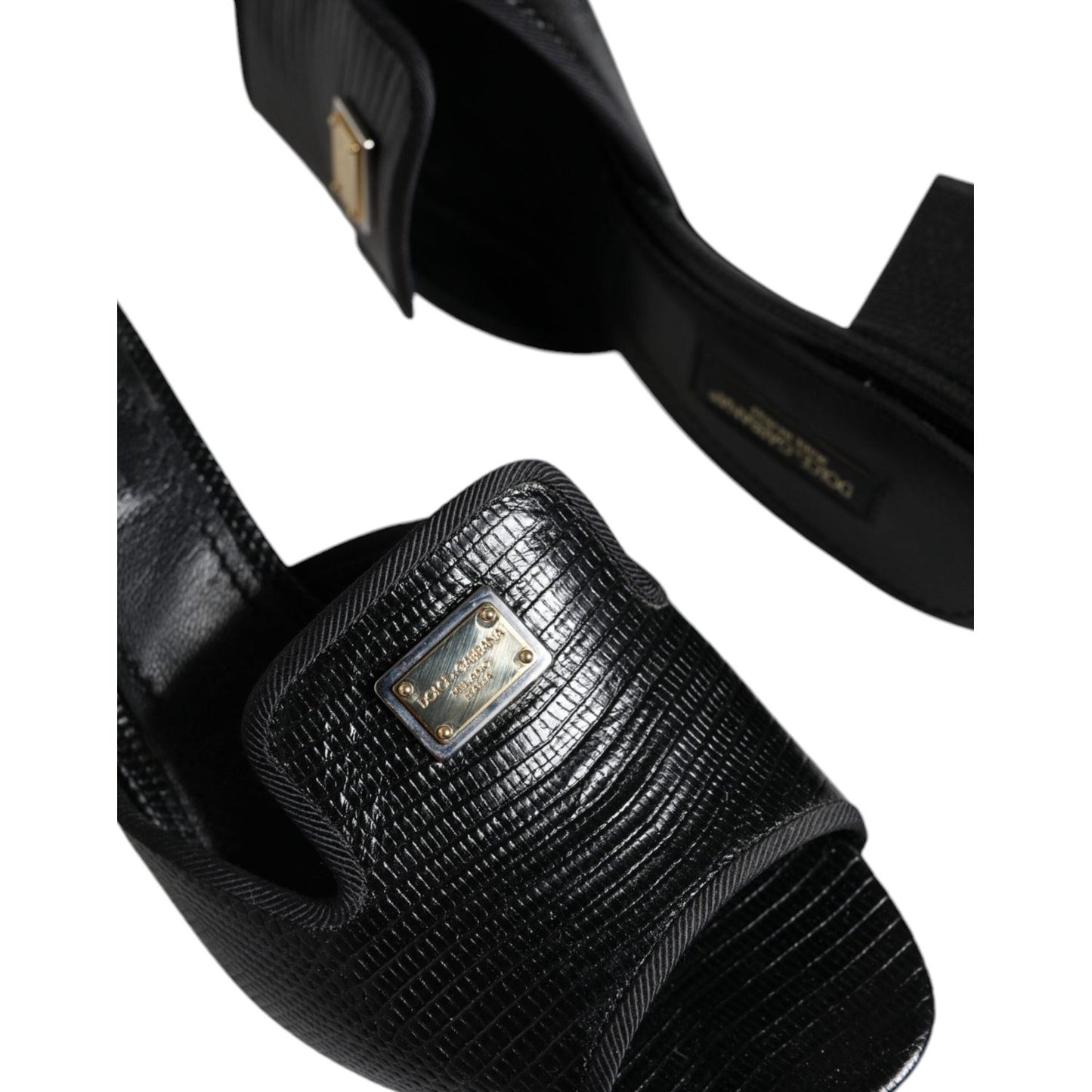 Dolce & Gabbana Black Logo Plaque Leather Heels Sandals Shoes Dolce & Gabbana