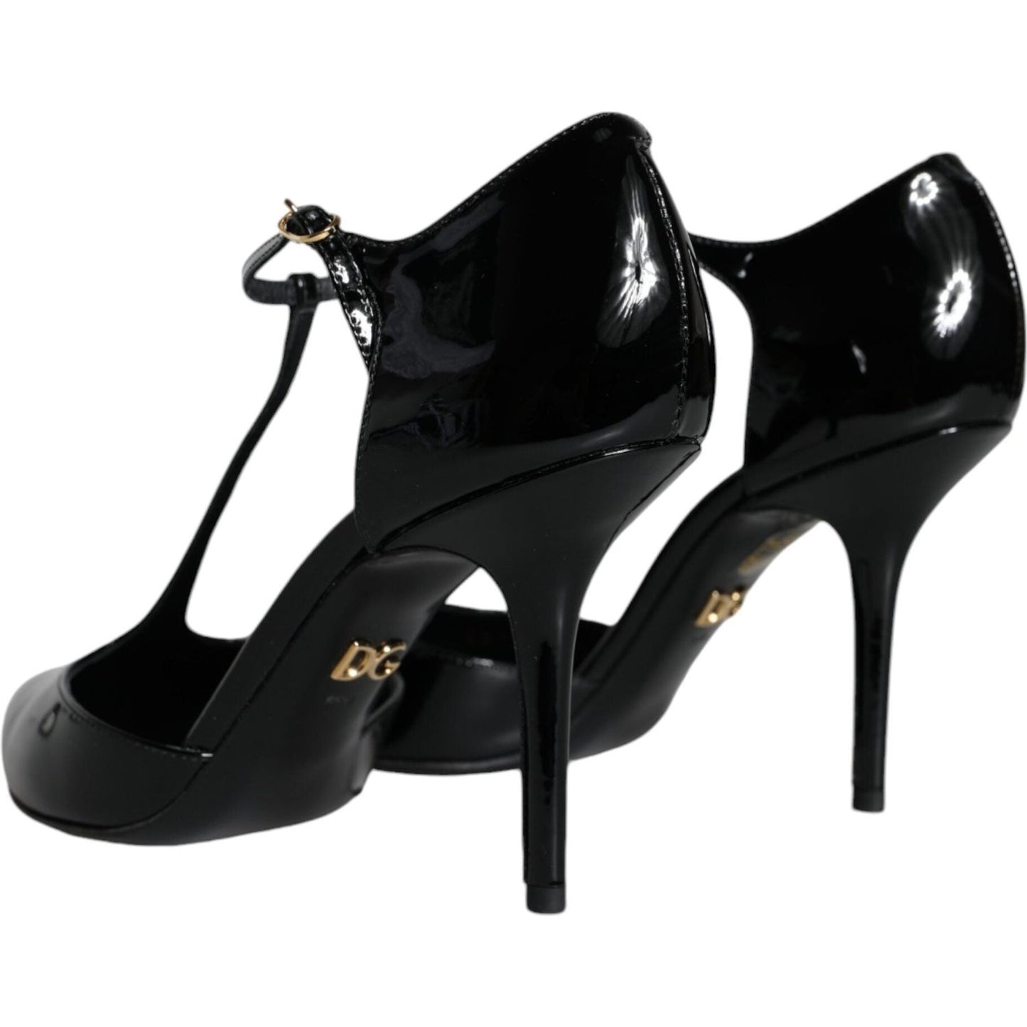 Dolce & Gabbana Black Patent Leather T-strap Heels Pumps Shoes Dolce & Gabbana