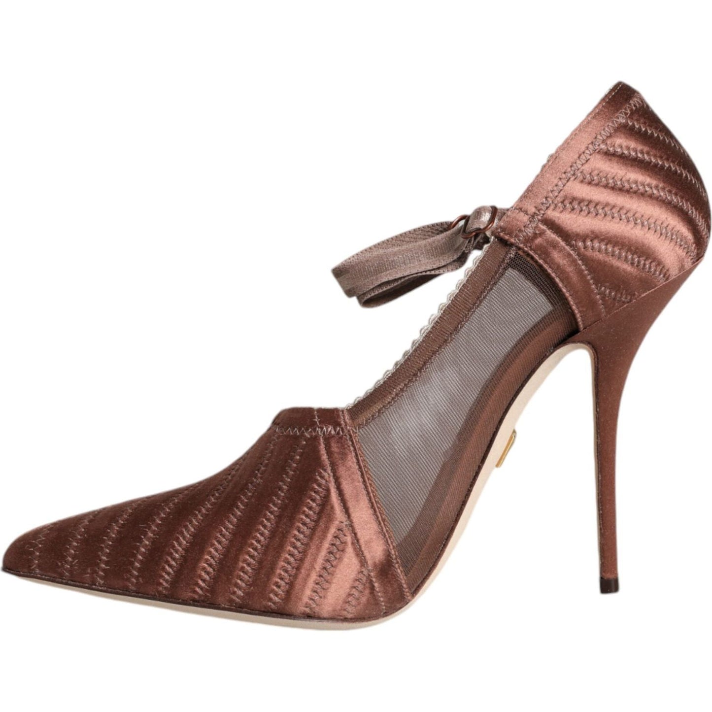 Dolce & Gabbana Brown Mesh Viscose Ankle Strap Pumps Shoes Dolce & Gabbana