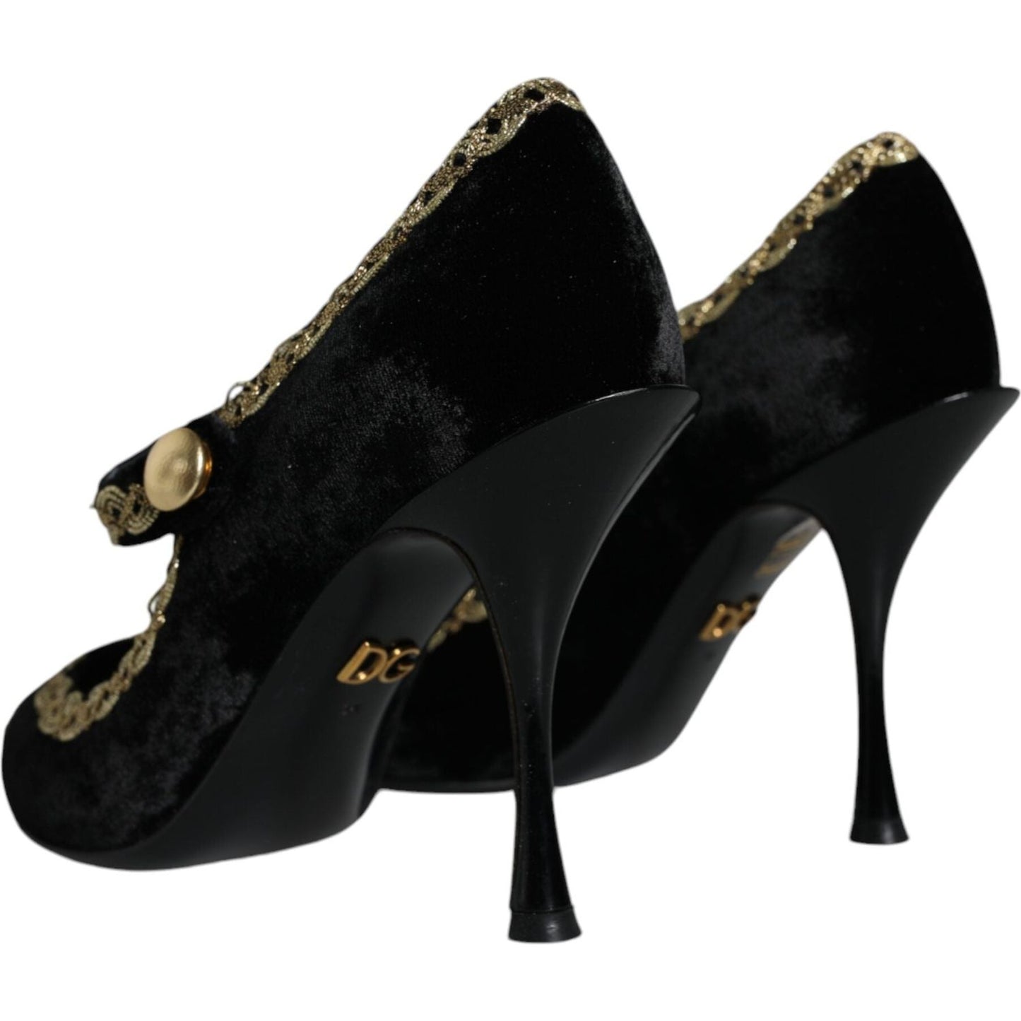 Dolce & Gabbana Black Mary Janes Velvet Gold Pumps Shoes Dolce & Gabbana