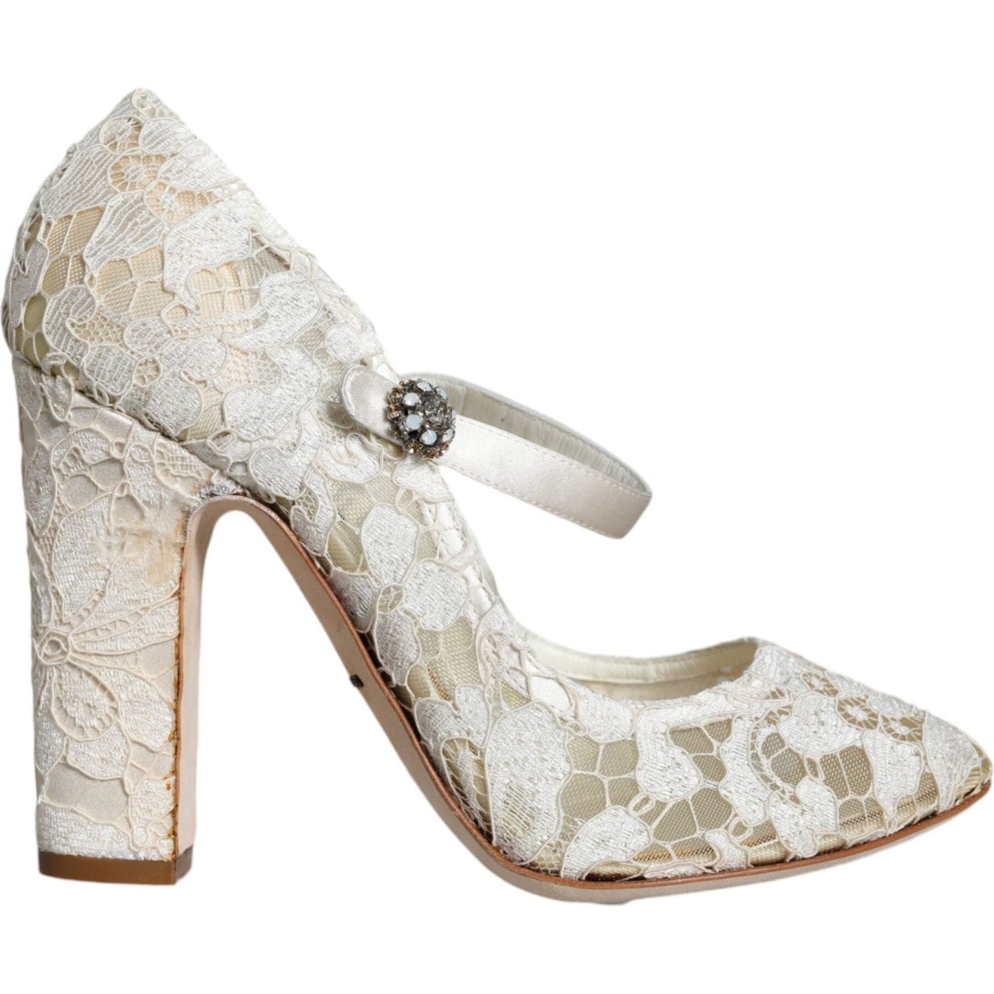 Dolce & Gabbana White Lace Crystals Heels Sandals Shoes Dolce & Gabbana