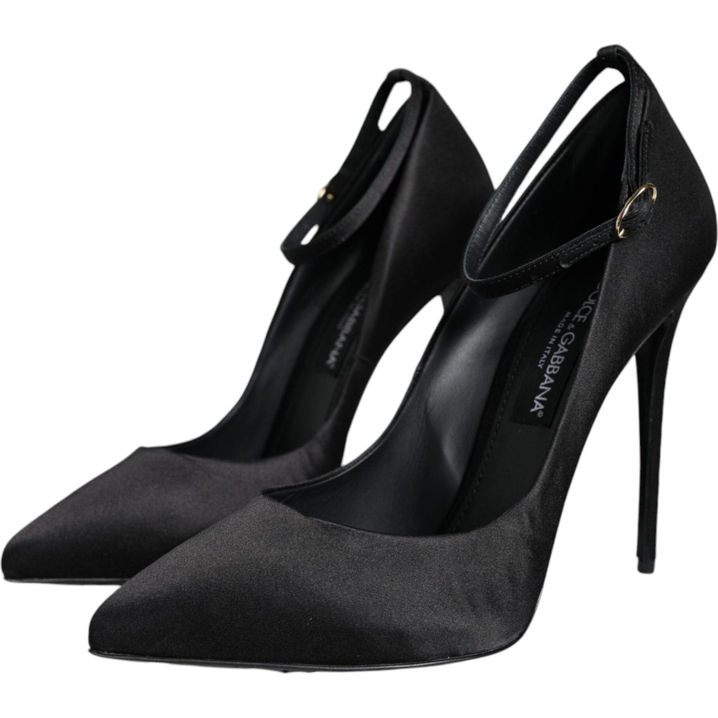 Dolce & Gabbana Black Satin Ankle Strap Heels Pumps Shoes Dolce & Gabbana