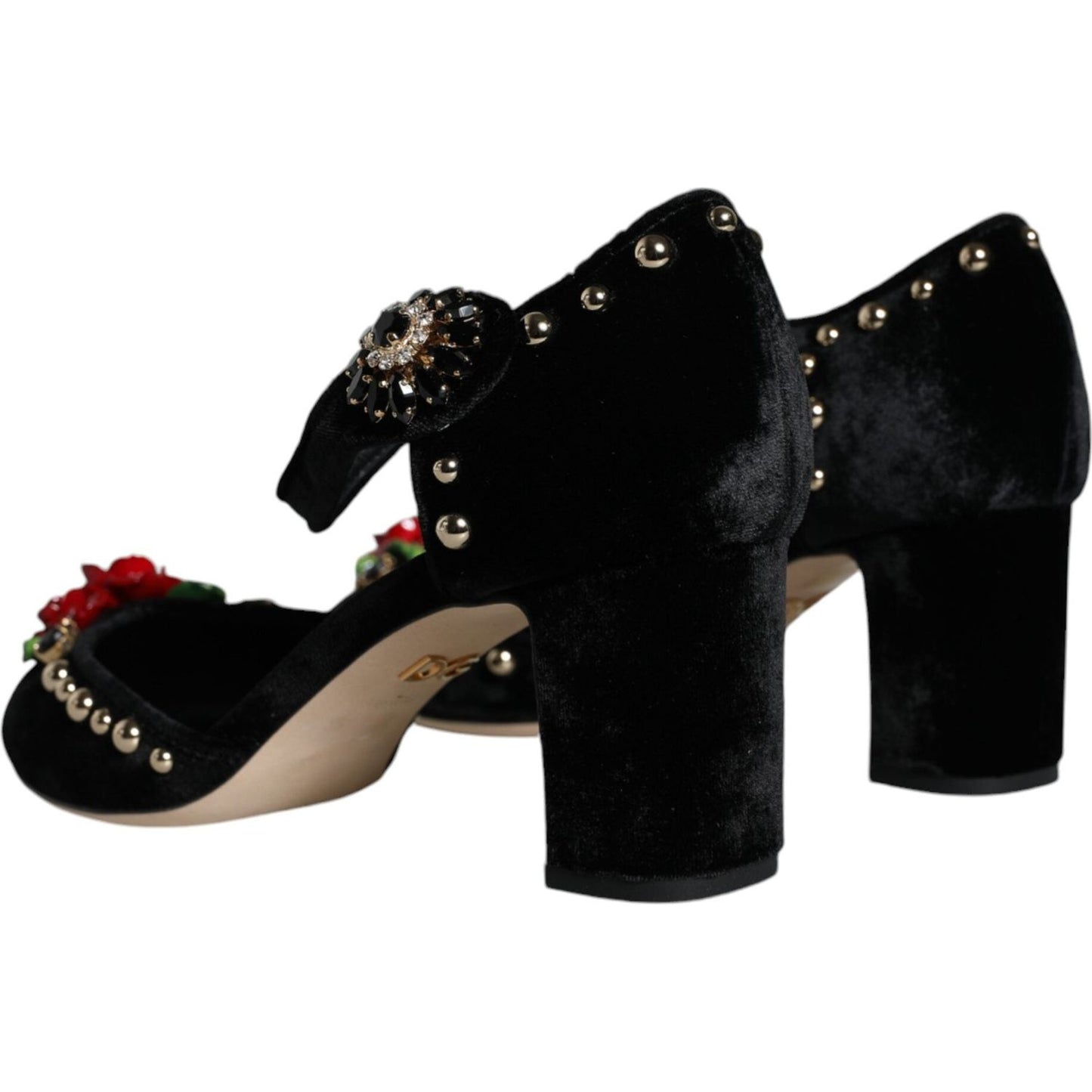 Dolce & Gabbana Black Velvet Roses Ankle Strap Pumps Shoes Dolce & Gabbana