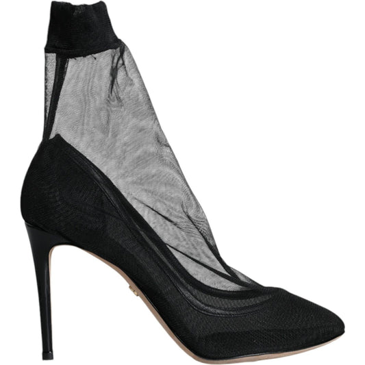 Dolce & Gabbana Black Tulle Stretch Ankle Boots Pumps Shoes Dolce & Gabbana