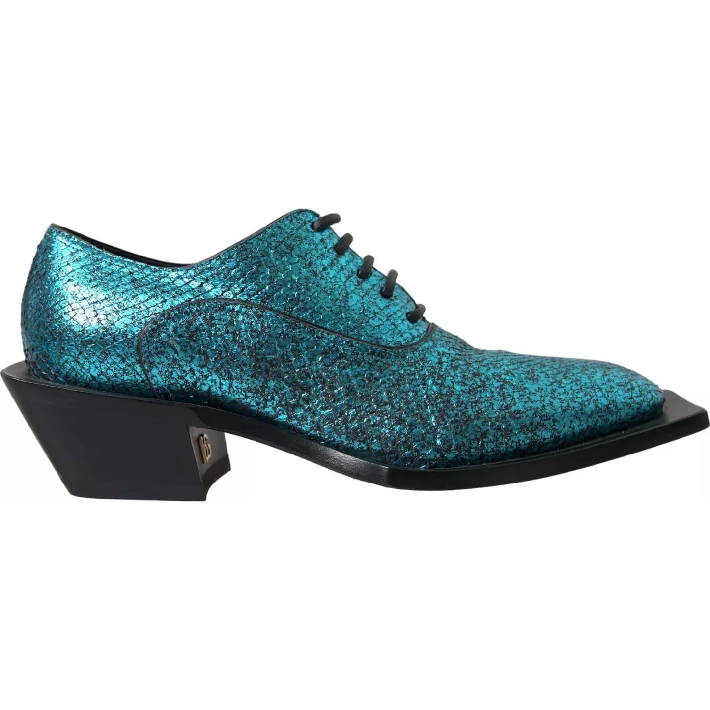 Dolce & Gabbana Blue Leather Derby Block Heels Dress Shoes Dolce & Gabbana