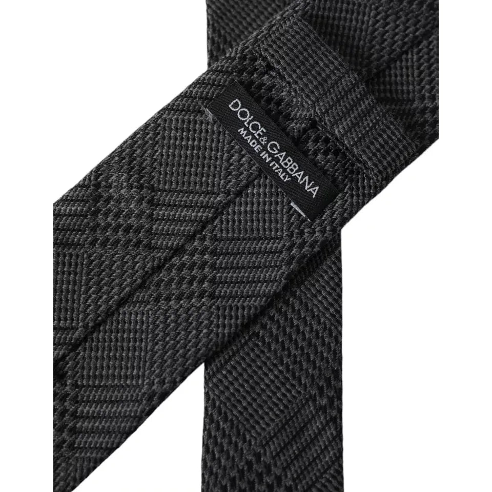 Dolce & Gabbana Dark Gray Plaid Patterned Silk Adjustable Men Tie Dolce & Gabbana