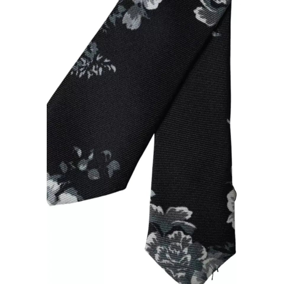 Dolce & Gabbana Black Floral Print Silk Adjustable Men Tie Dolce & Gabbana