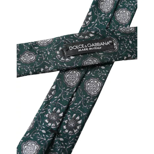 Dolce & Gabbana Green Floral Print Silk Adjustable Men Tie Dolce & Gabbana