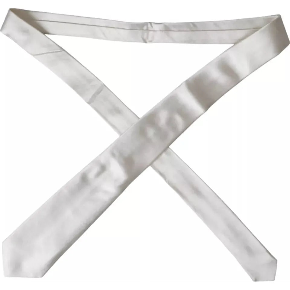 Dolce & Gabbana White Satin Silk Adjustable Men Tie Dolce & Gabbana