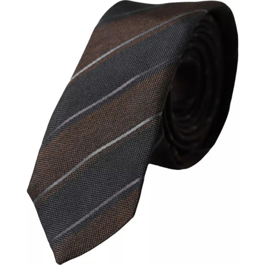 Dolce & Gabbana Brown Black Stripes Silk Adjustable Tie Dolce & Gabbana