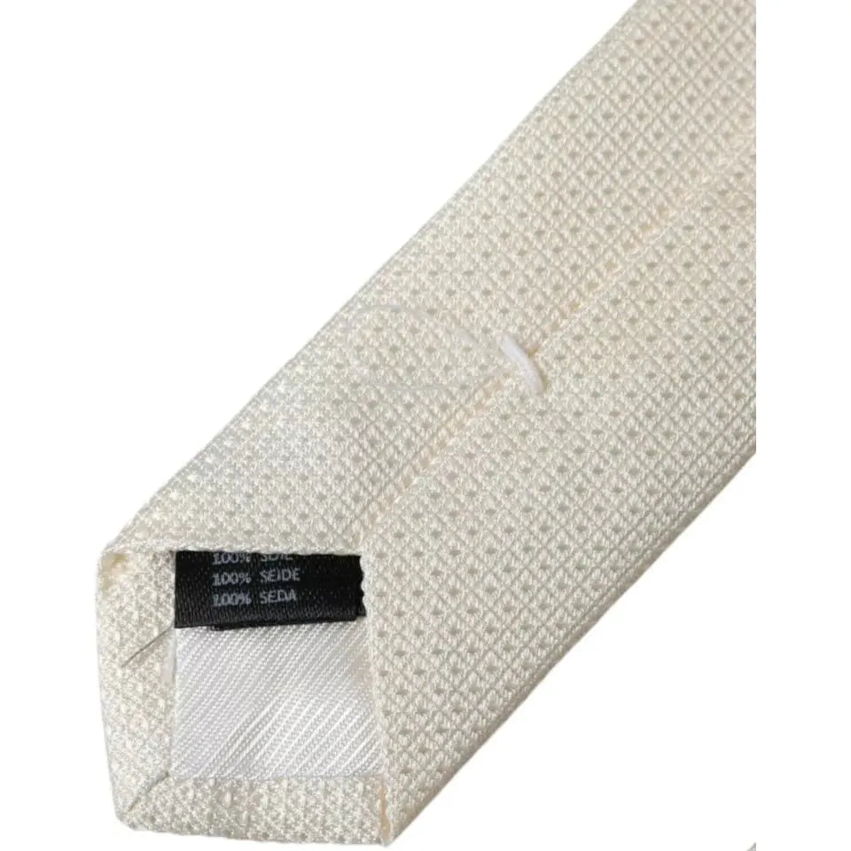 Dolce & Gabbana Off White Patterned Silk Classic Adjustable Tie Dolce & Gabbana