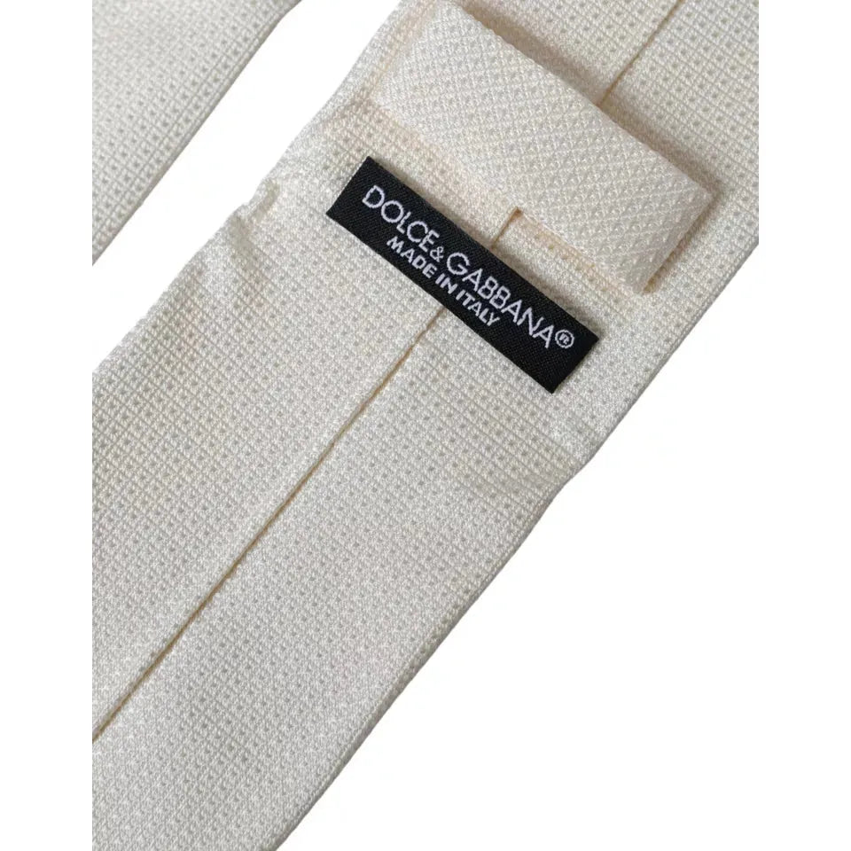 Dolce & Gabbana Off White Patterned Silk Classic Adjustable Tie Dolce & Gabbana