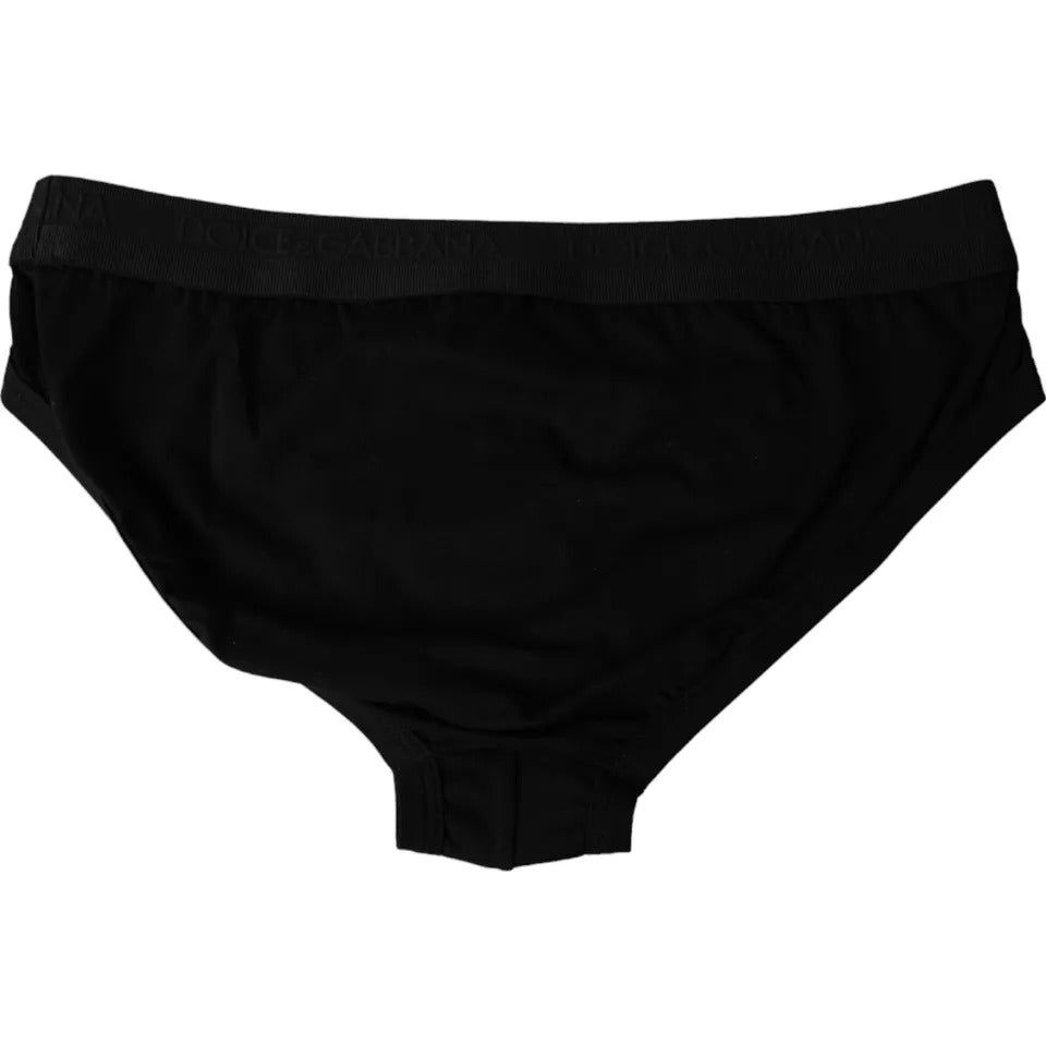 Dolce & Gabbana Black Logo Cotton Stretch Mid Slip Underwear Dolce & Gabbana