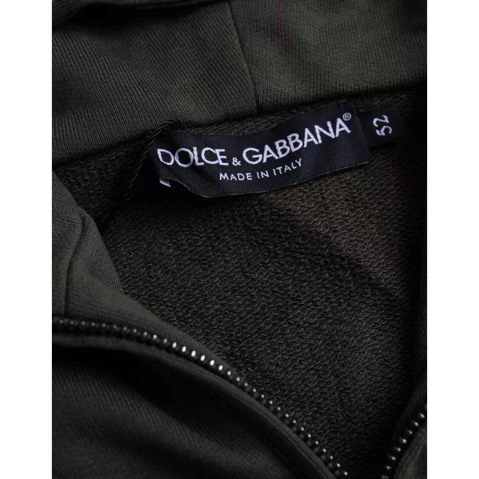 Dolce & Gabbana Army Green Logo Hooded Full Zip Sweater Dolce & Gabbana