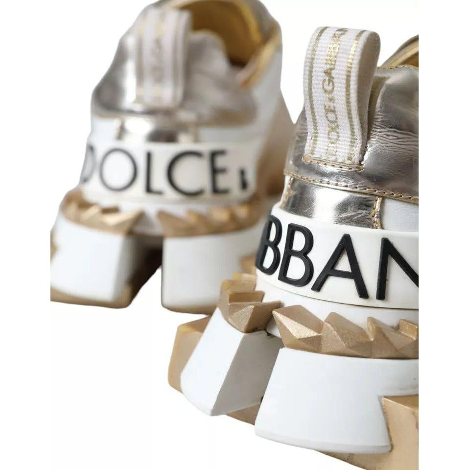 Dolce & Gabbana White Gold Super Queen Low Top Sneakers Shoes Dolce & Gabbana