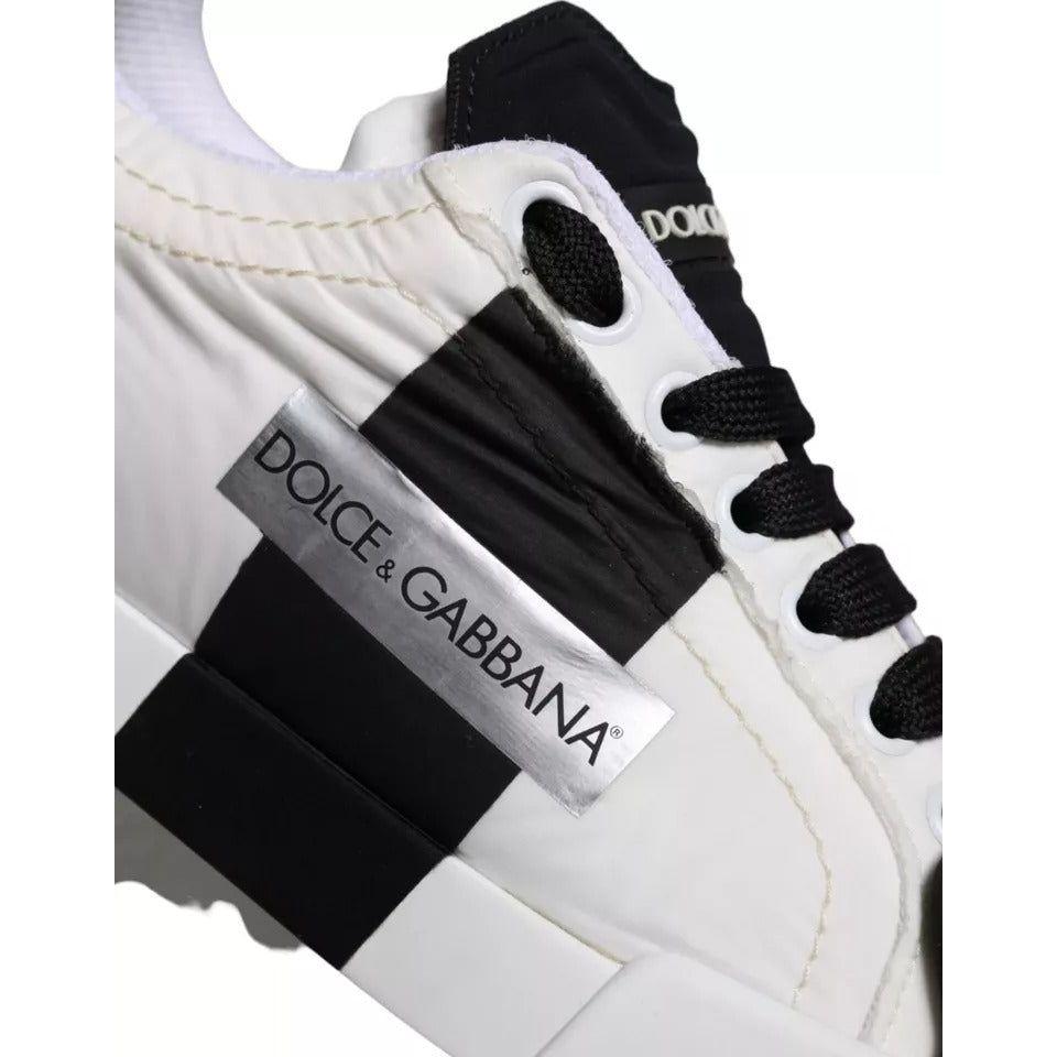 Dolce & Gabbana White Black Leather Low Top Women Sneaker Shoes Dolce & Gabbana