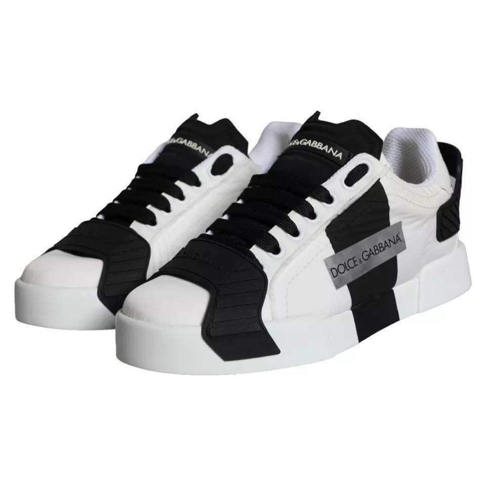 Dolce & Gabbana White Black Leather Low Top Women Sneaker Shoes Dolce & Gabbana