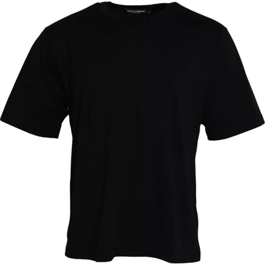 Dolce & Gabbana Black Logo Embossed Cotton Crew Neck T-shirt Dolce & Gabbana