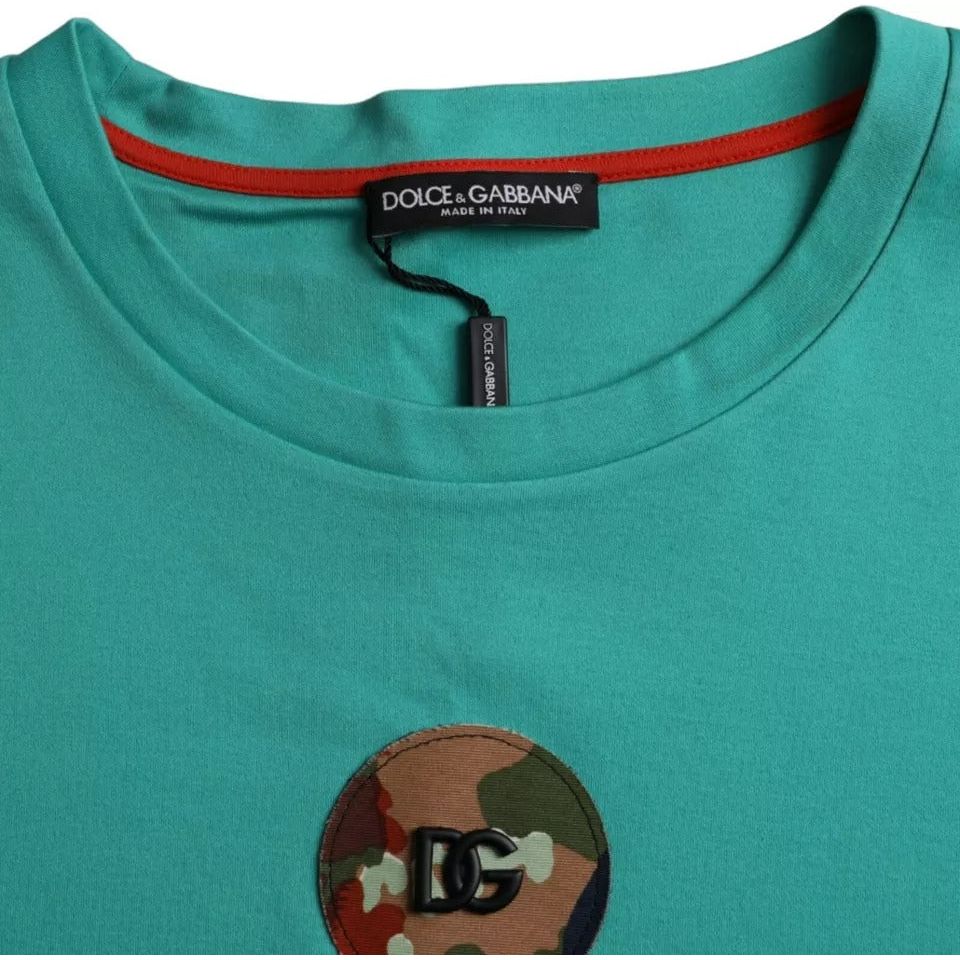 Dolce & Gabbana Green Logo Patch Round Neck Cotton  T-shirt Dolce & Gabbana