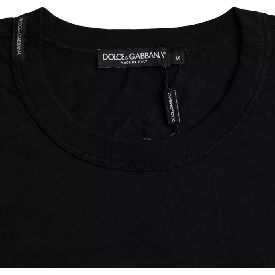 Dolce & Gabbana Black Logo Embossed Cotton Crew Neck T-shirt Dolce & Gabbana