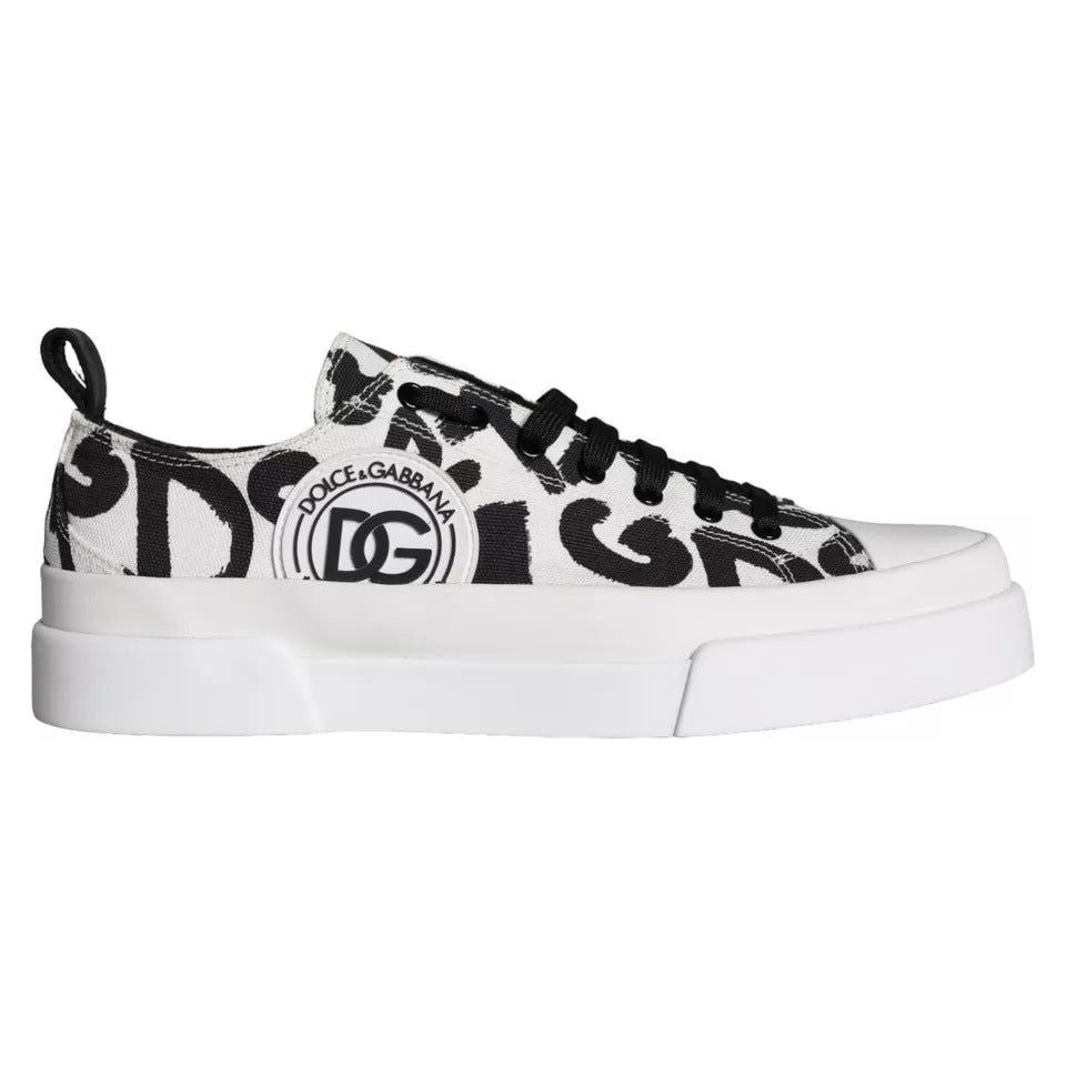 Dolce & Gabbana Black White Canvas Low Top Sneakers Men Shoes Dolce & Gabbana