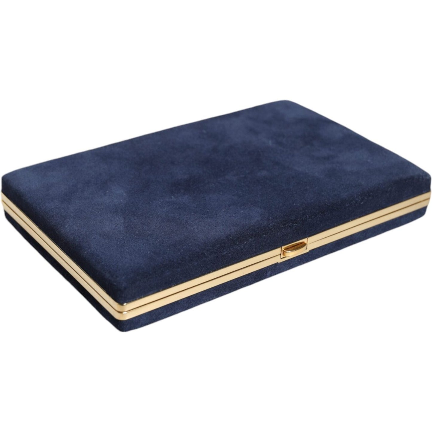 Dolce & Gabbana Blue Suede Gold Frame Clutch Evening Party Purse Bag Dolce & Gabbana