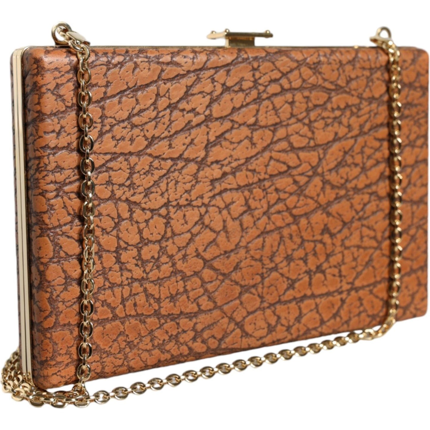 Dolce & Gabbana Brown Leather Gold Frame Clutch Mini Crossbody Bag Dolce & Gabbana