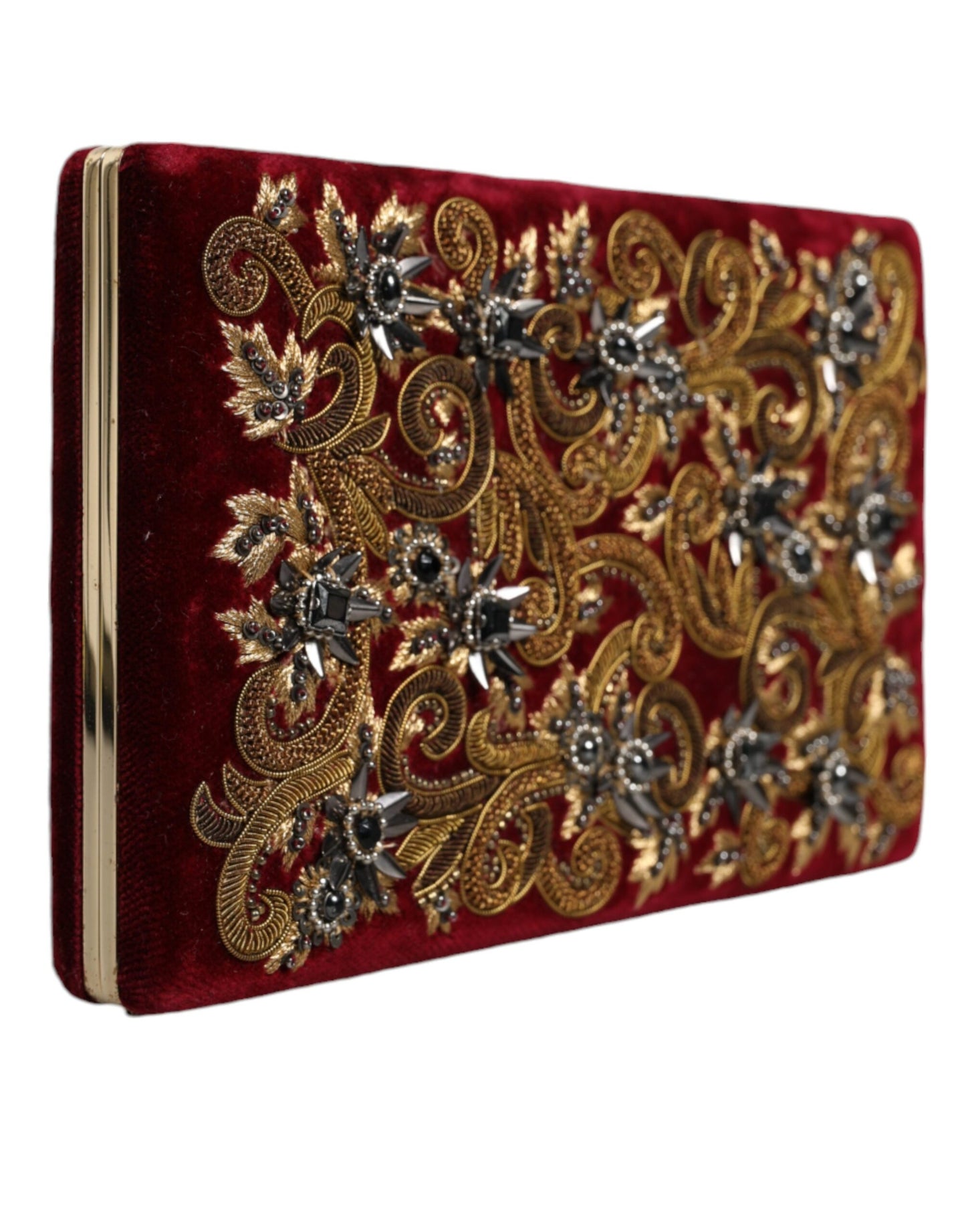 Dolce & Gabbana Red Velvet Gold Frame Clutch Evening Party Purse Bag Dolce & Gabbana