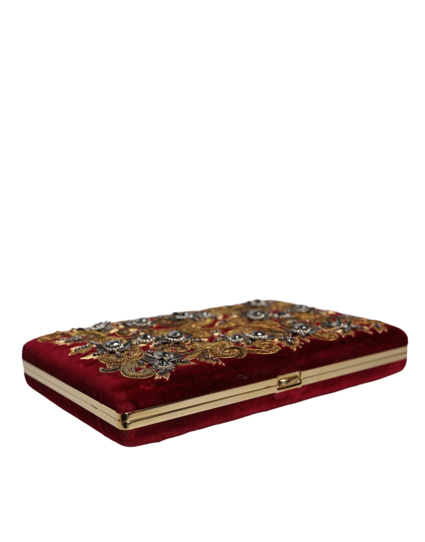 Dolce & Gabbana Red Velvet Gold Frame Clutch Evening Party Purse Bag Dolce & Gabbana