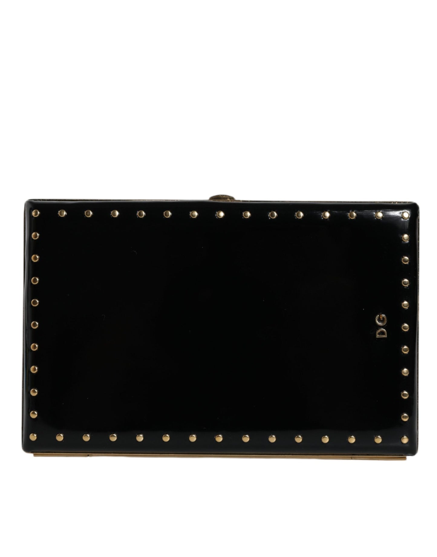 Dolce & Gabbana Black Leather Studs Gold Frame Clutch Evening Purse Bag Dolce & Gabbana