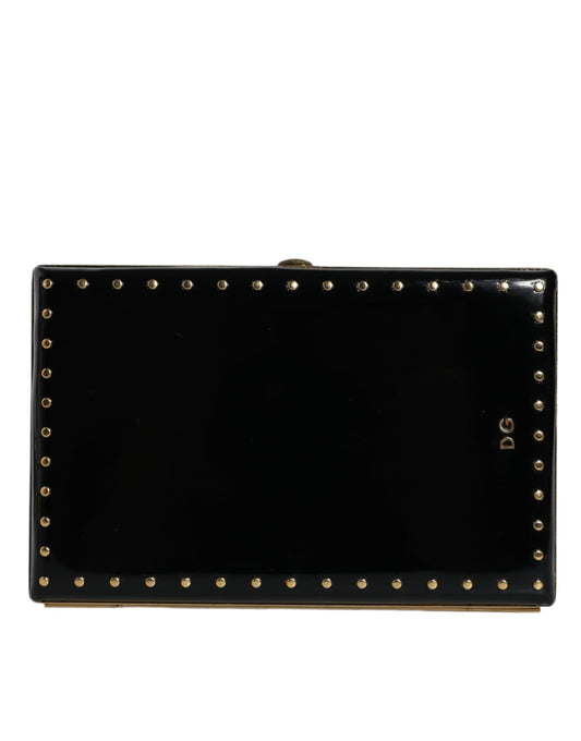 Dolce & Gabbana Black Leather Studs Gold Frame Clutch Evening Purse Bag Dolce & Gabbana