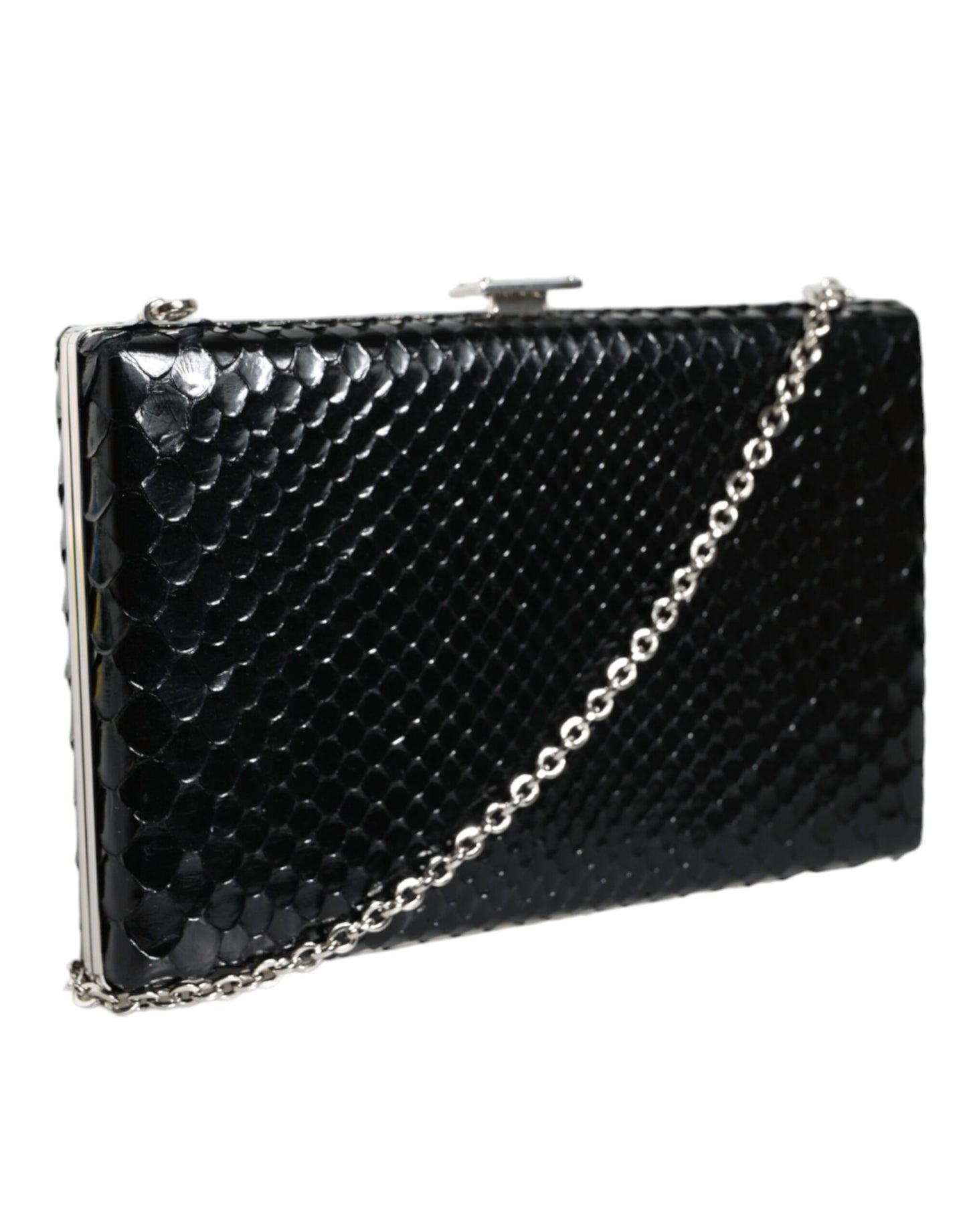 Dolce & Gabbana Black Leather Silver Frame Clutch Mini Crossbody Bag Dolce & Gabbana